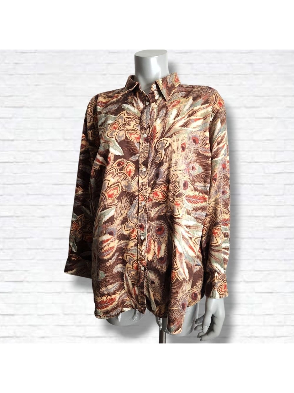 Lauren Ralph Lauren Brown Feather Print Button Down Shirt Size 3X